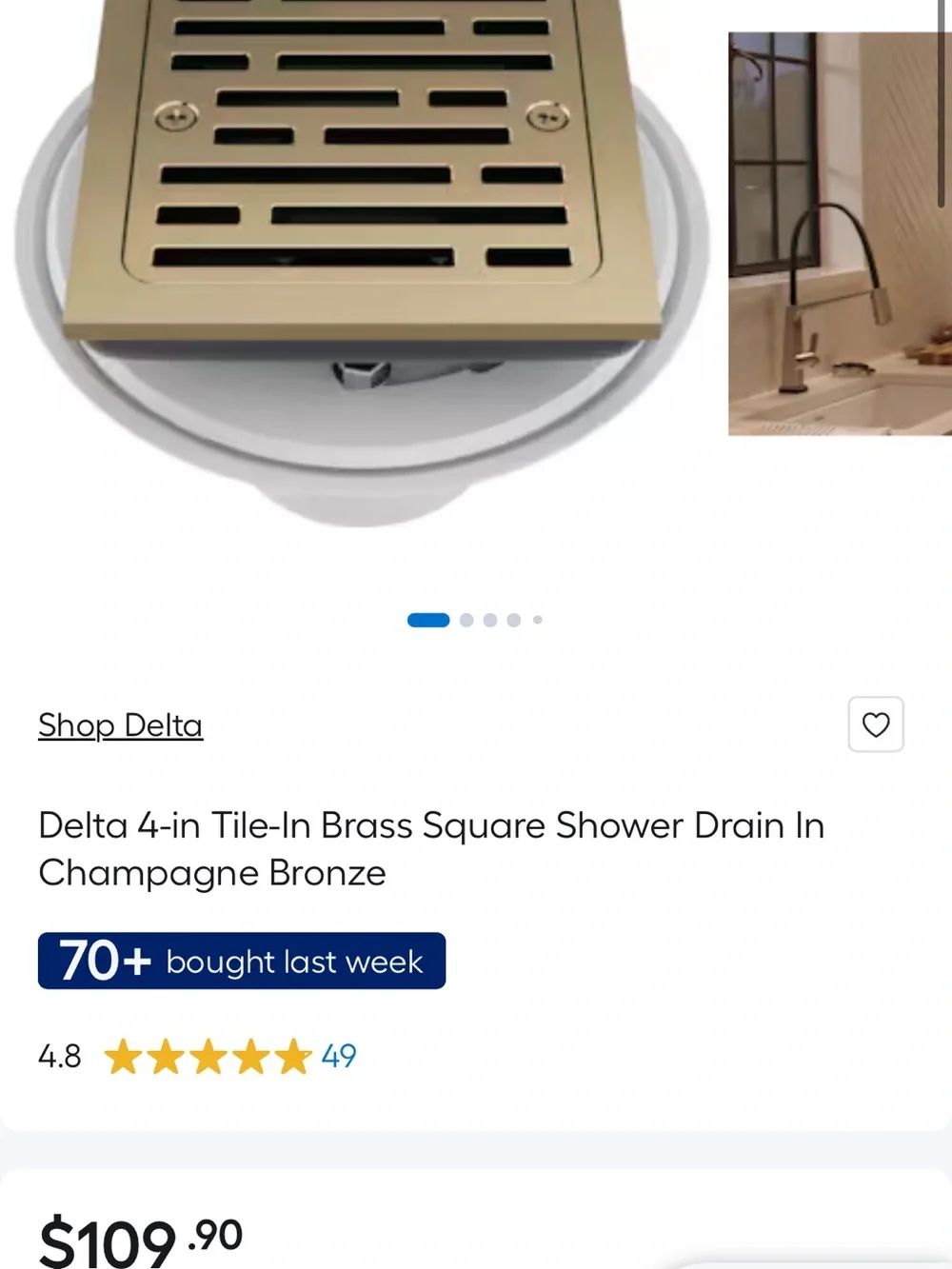Brand New Delta 4-in Brass Square Shower Drain in Champagne Bronze